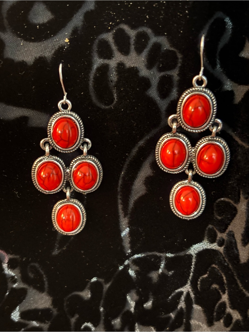 Red Stone Dangle Earrings - Unbranded
